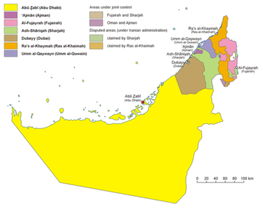a map of united arab emirates with different colored areas