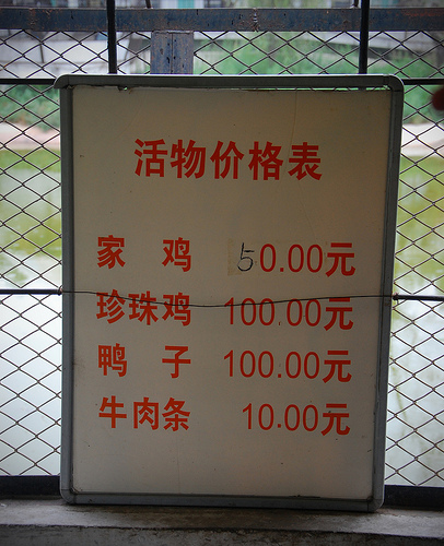 The Price List for Purchasing Animals to Feed to the Tigers