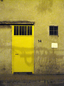 a yellow door on a building
