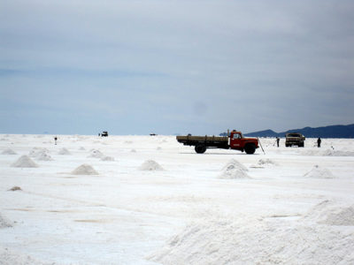 a truck in a snowy field