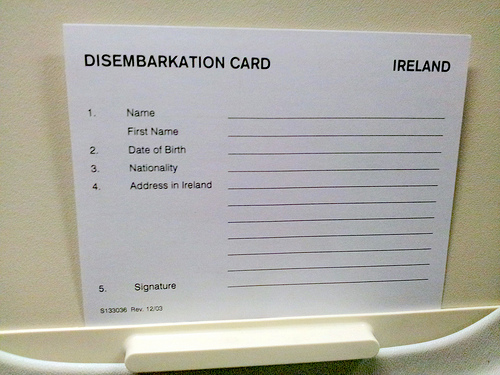 Ireland Disembarkation Card