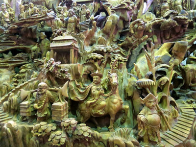 a large group of statues