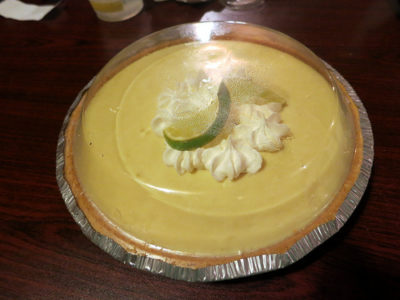 a pie with a lime wedge on top