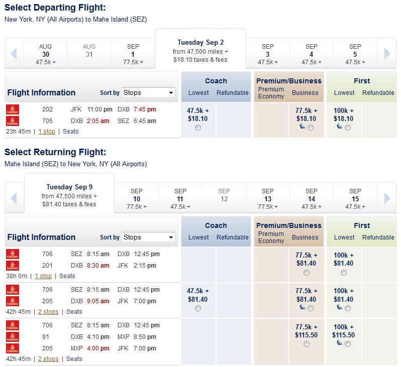 NYC-SEZ Alaska Airlines Mileage Plan
