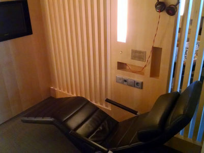a massage chair in a room