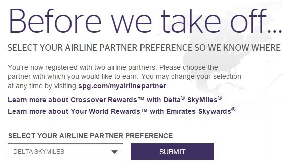 Your World Rewards Airline Earning Selection