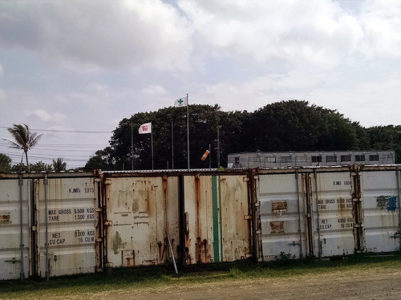 a group of metal containers