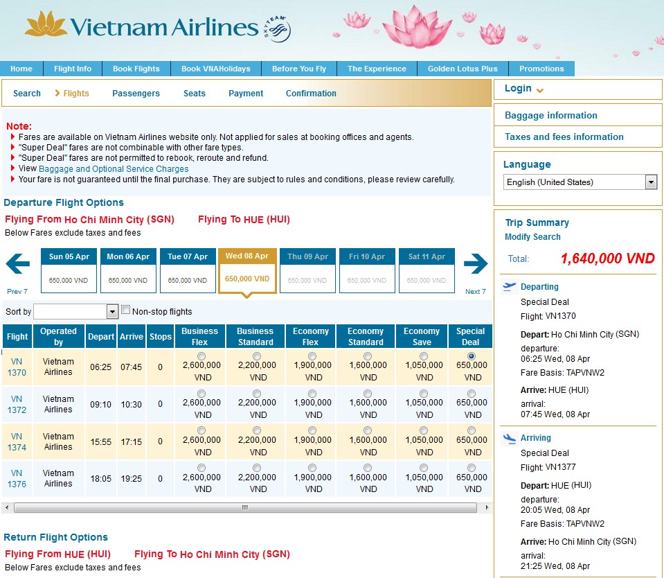 Vietnam Airlines SGN-HUE