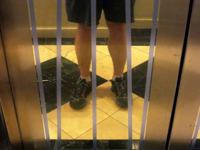 a person standing in an elevator