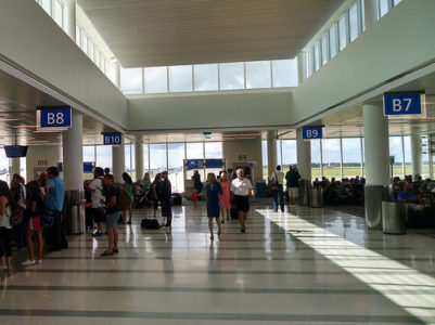 a group of people in an airport