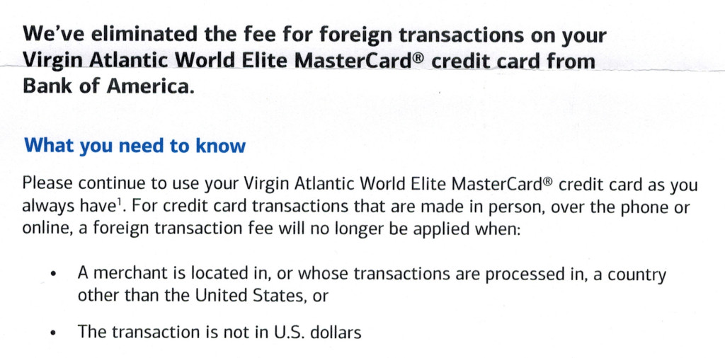 BofA Virgin Atlantic MasterCard FX Fee Notice