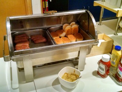 a hotdogs and sausages in a hotdog buffet
