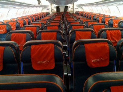an airplane with seats in the back