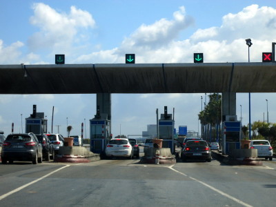 cars at a toll booth