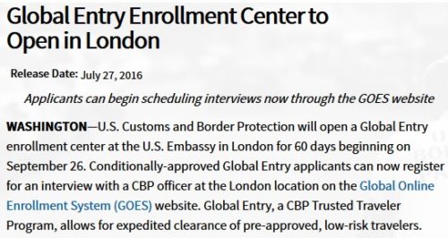 Global Entry London Popup