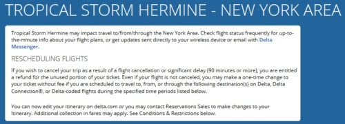 Tropical Storm Hermine Delta Weather Waiver