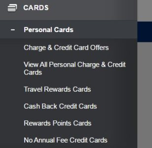 Amex Cards Menu