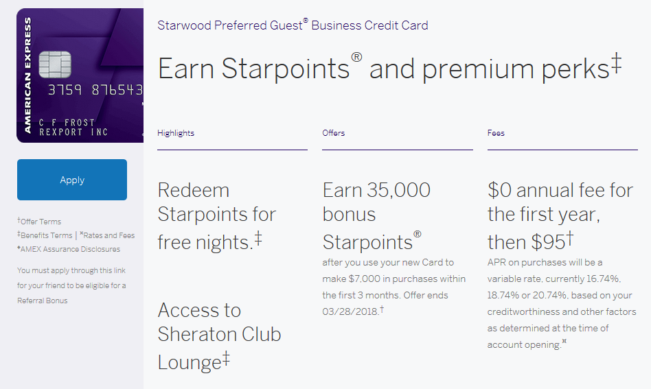 Amex SPG Biz 35k March 2018