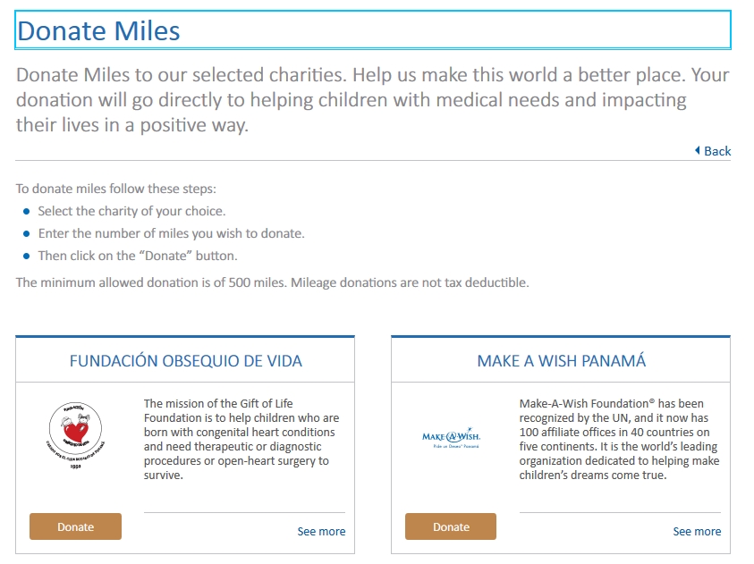 Copa ConnectMiles Donate Miles
