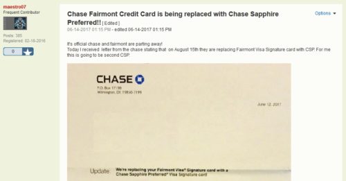 Chase Fairmont to Chase Sapphire Preferred