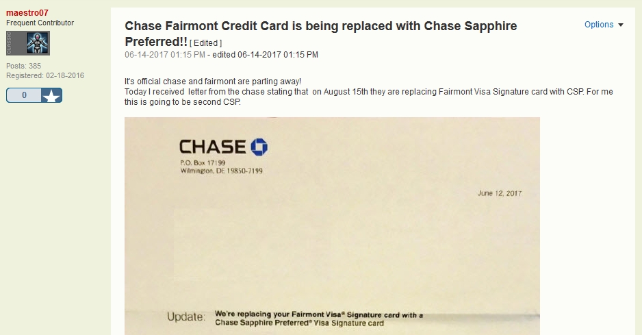 Chase Fairmont to Chase Sapphire Preferred