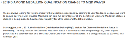 2019 Delta MDQ Waiver Change