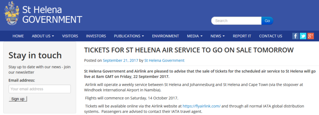 St Helena Flights Go on Sale