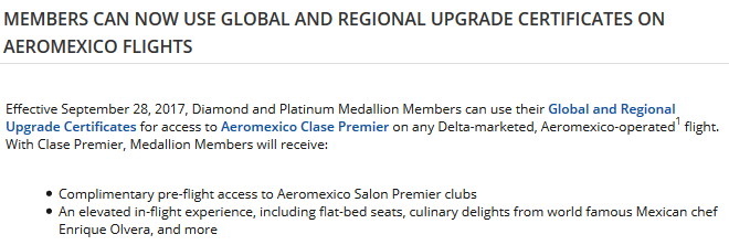 Delta Aeromexico Upgrade Certificates