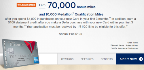 Amex Delta Platinum Business 70k January 2018