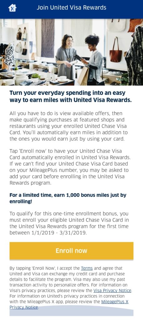 MileagePlus X Visa Rewards Offer Page