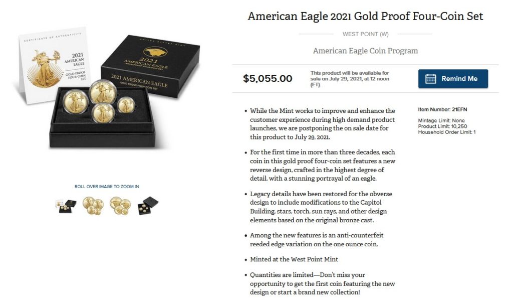 American Eagle 2021 Gold Proof Four-Coin Set