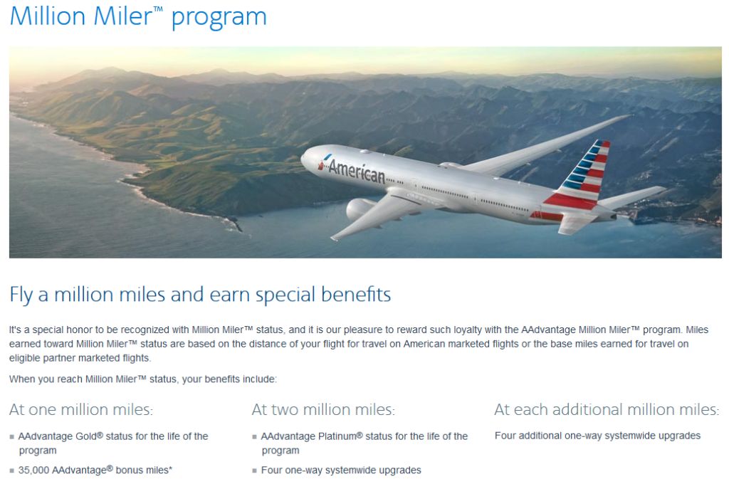 American Airlines Million Miler thresholds