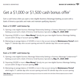 BofA business checking bonus 2024 Q2